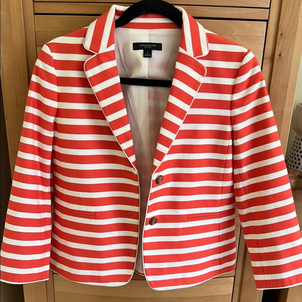 Ann Taylor Red and White Striped Blazer